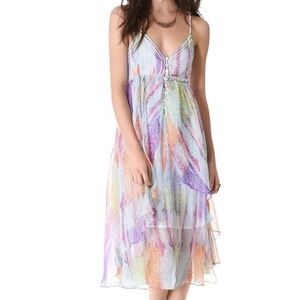NWT Free People Sea Gypsy Rainbow Feather Print Midi Dress Size Small Boho Fairy